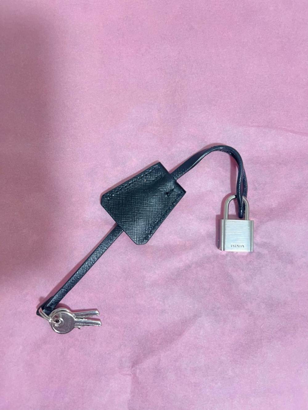 Authentic Prada Saffiano Leather Clochette, Padlock & Keys Set - Black
